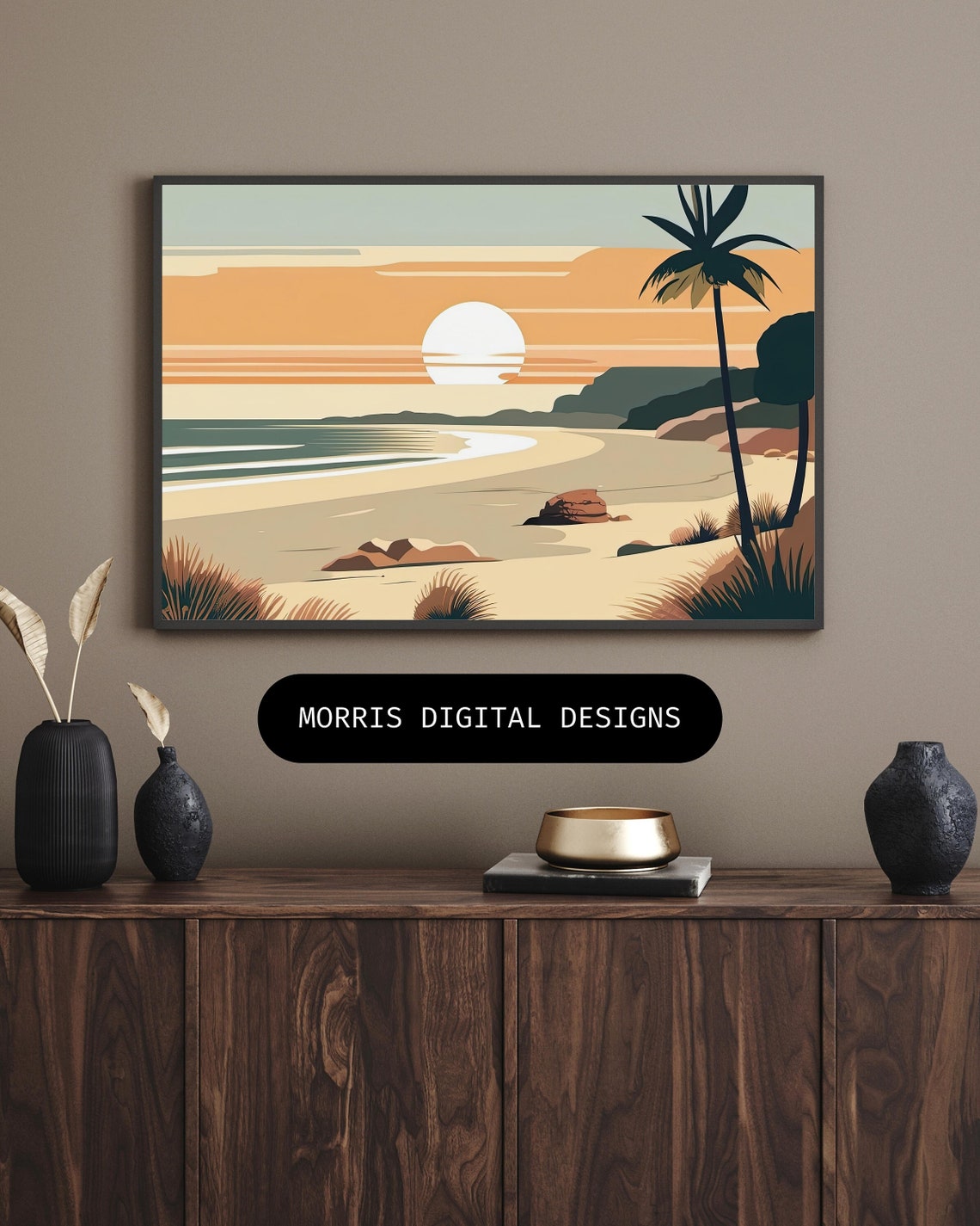 Mid-century Modern Beach Sunset 5 | Downloadable JPEG Wall Art Print ...