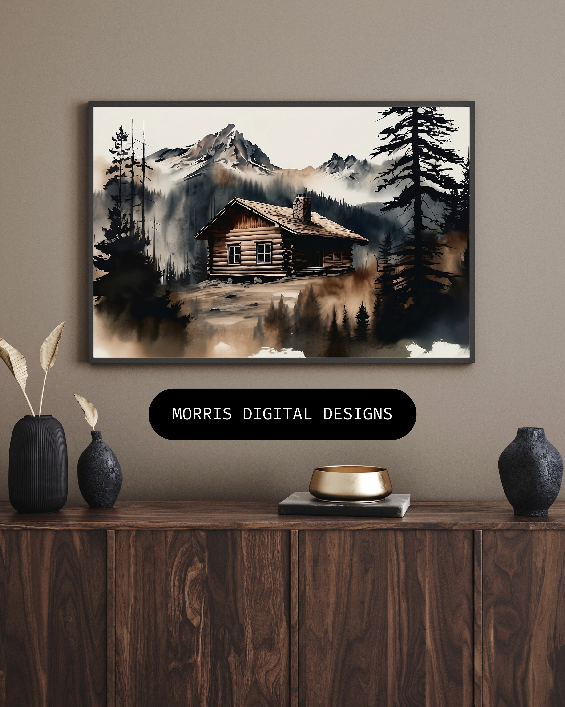 Watercolor Log Cabin Painting 2 | Downloadable JPEG Wall Art Print - Etsy