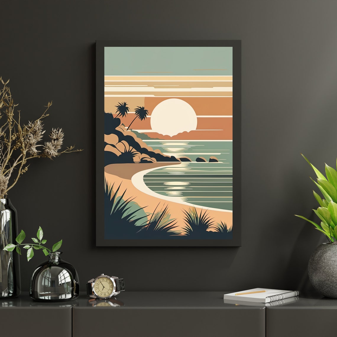 Mid-century Modern Beach Sunset 2 | Downloadable JPEG Wall Art Print ...