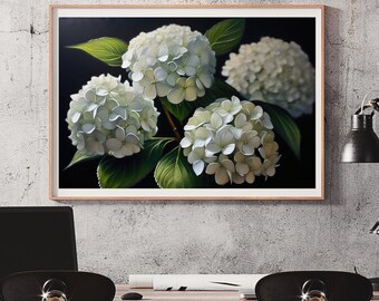 White Hydrangea Wall Art | Botanical Flower Print (Digital Download)
