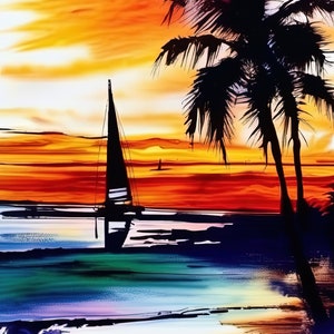 Watercolor Beach Painting 8 | Sailboat Painting | Downloadable JPEG Wall Art Print