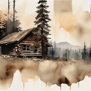 Watercolor Log Cabin Painting 3 | Downloadable JPEG Wall Art Print