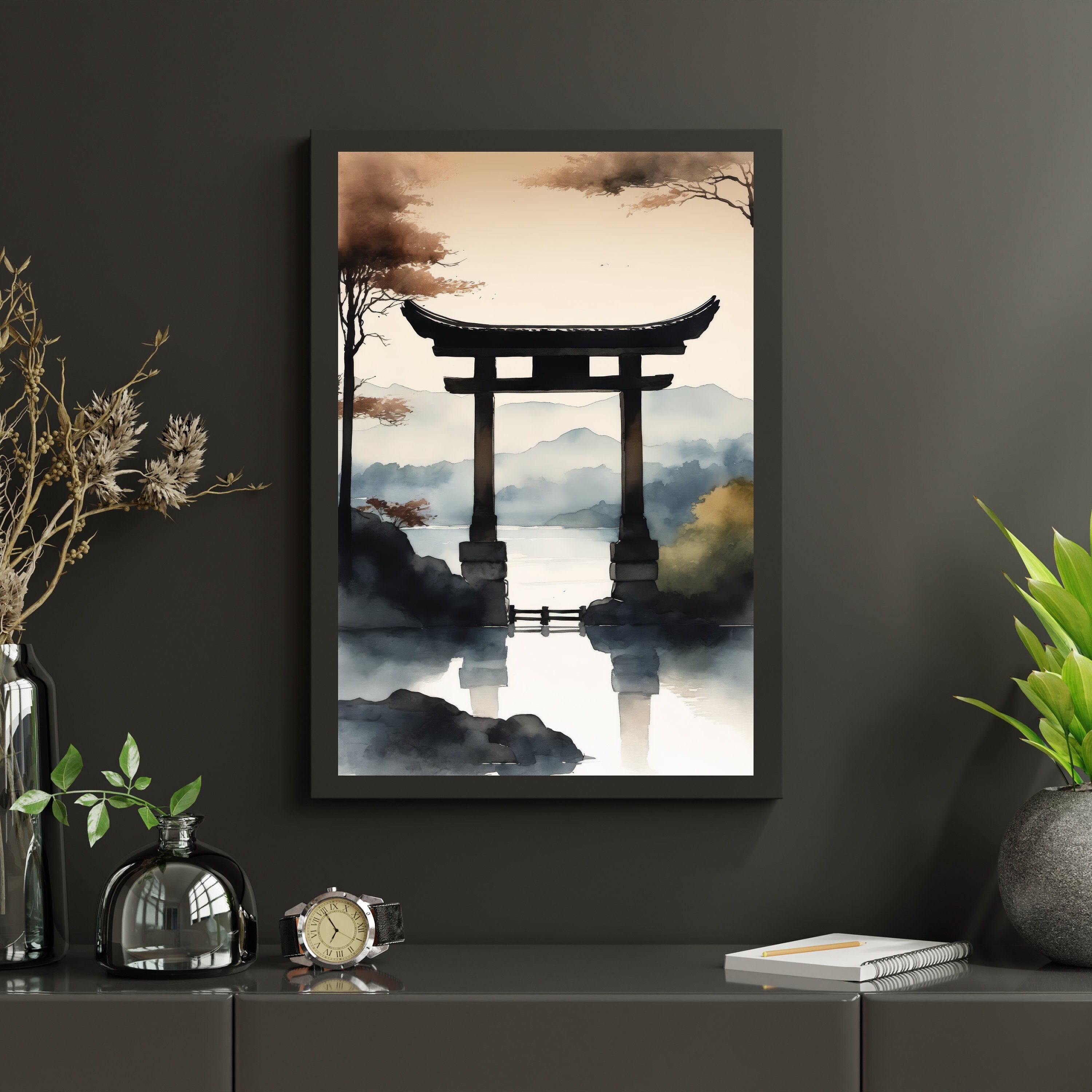 Japandi Torii Gate Wall Art | Zen Landscape Print | Minimalist Japanese ...