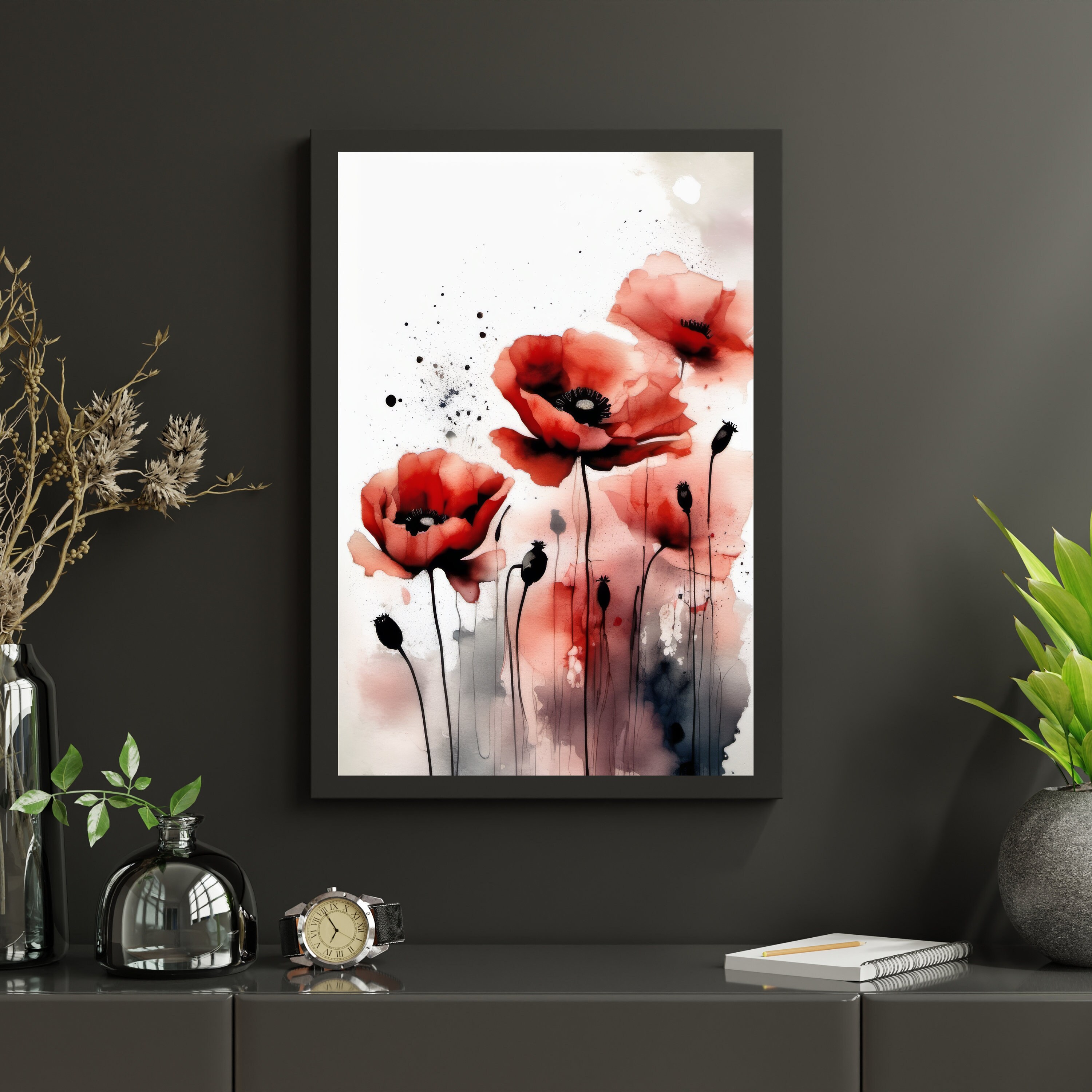 Red Poppy Watercolor Painting: Floral Wall Art Print (digital Download ...