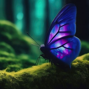 Bioluminescent Blue Butterfly 1 | Digital Art | Downloadable JPEG Wall Art Print