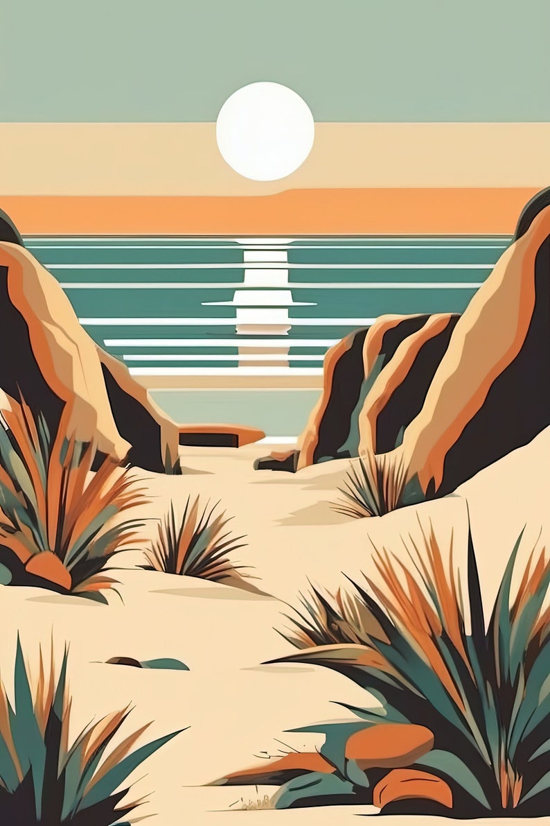Mid-century Modern Beach Sunset 4 Downloadable JPEG Wall Art Print ...