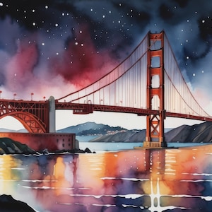 Golden Gate Bridge Watercolor Painting 2 | Downloadable JPEG Wall Art Print