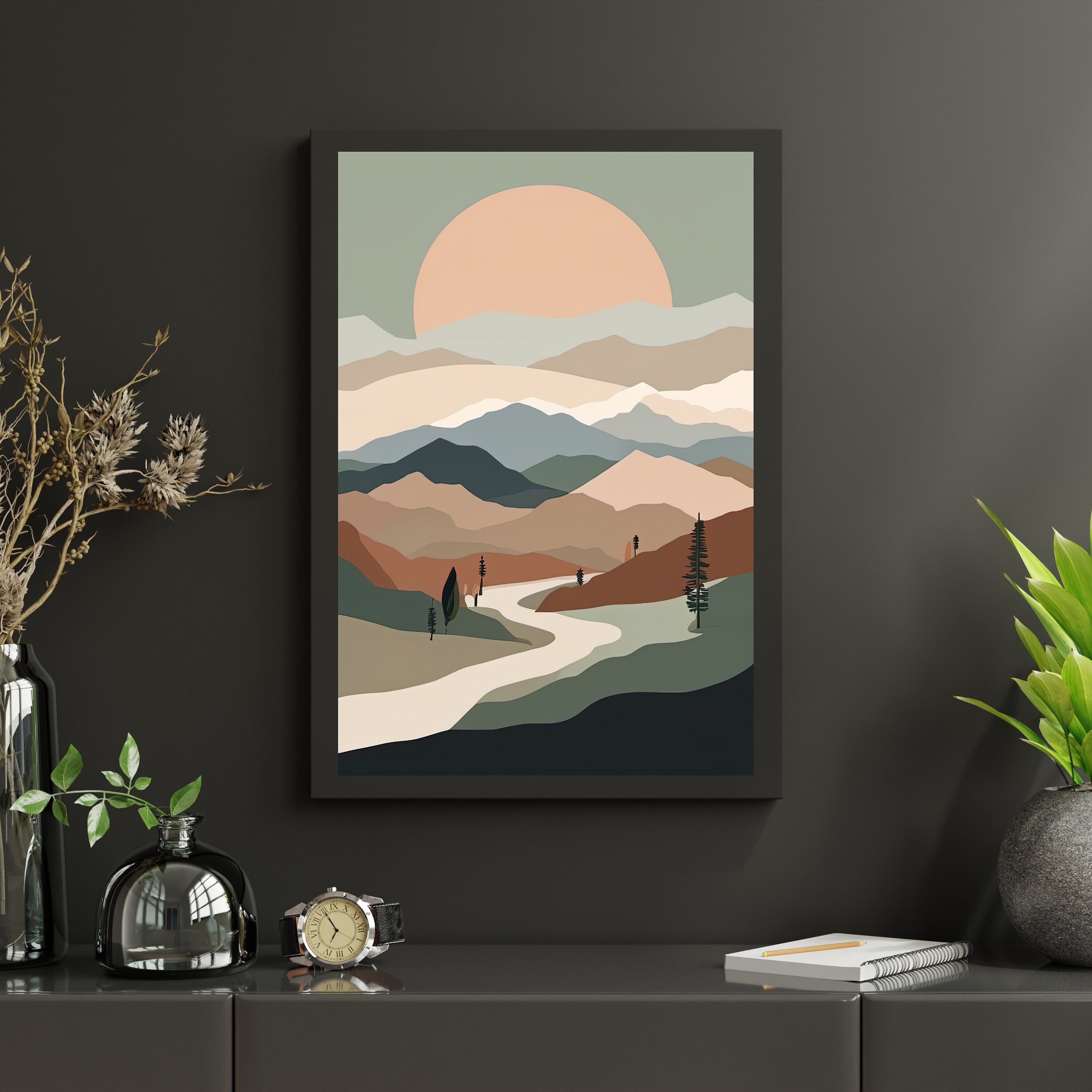 Mid-century Modern Mountain Landscape 5 | Downloadable JPEG Wall Art ...