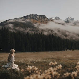 Mountain Meadow Girl Art Print: Landscape Wall Decor (Downloadable JPEG)