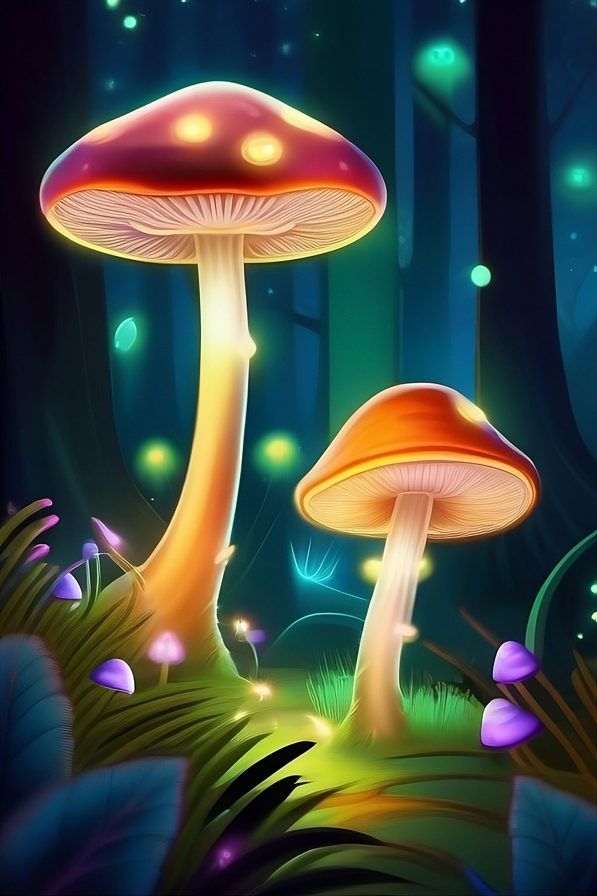 Bioluminescent Glowing Mushroom Forest 2  | Downloadable JPEG Wall Art Print