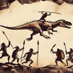 Dinosaur Cave Art 2 | Caveman Drawings | Downloadable JPEG Wall Art Print