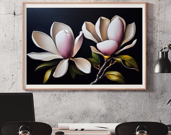 White Magnolia Flower Wall Art | Botanical Floral Decor (Digital Download)