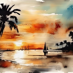 Watercolor Beach Painting 5 | Sailboat Painting | Downloadable JPEG Wall Art Print
