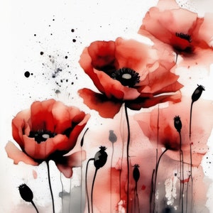 Red Poppy Watercolor Painting: Floral Wall Art Print (Digital Download)