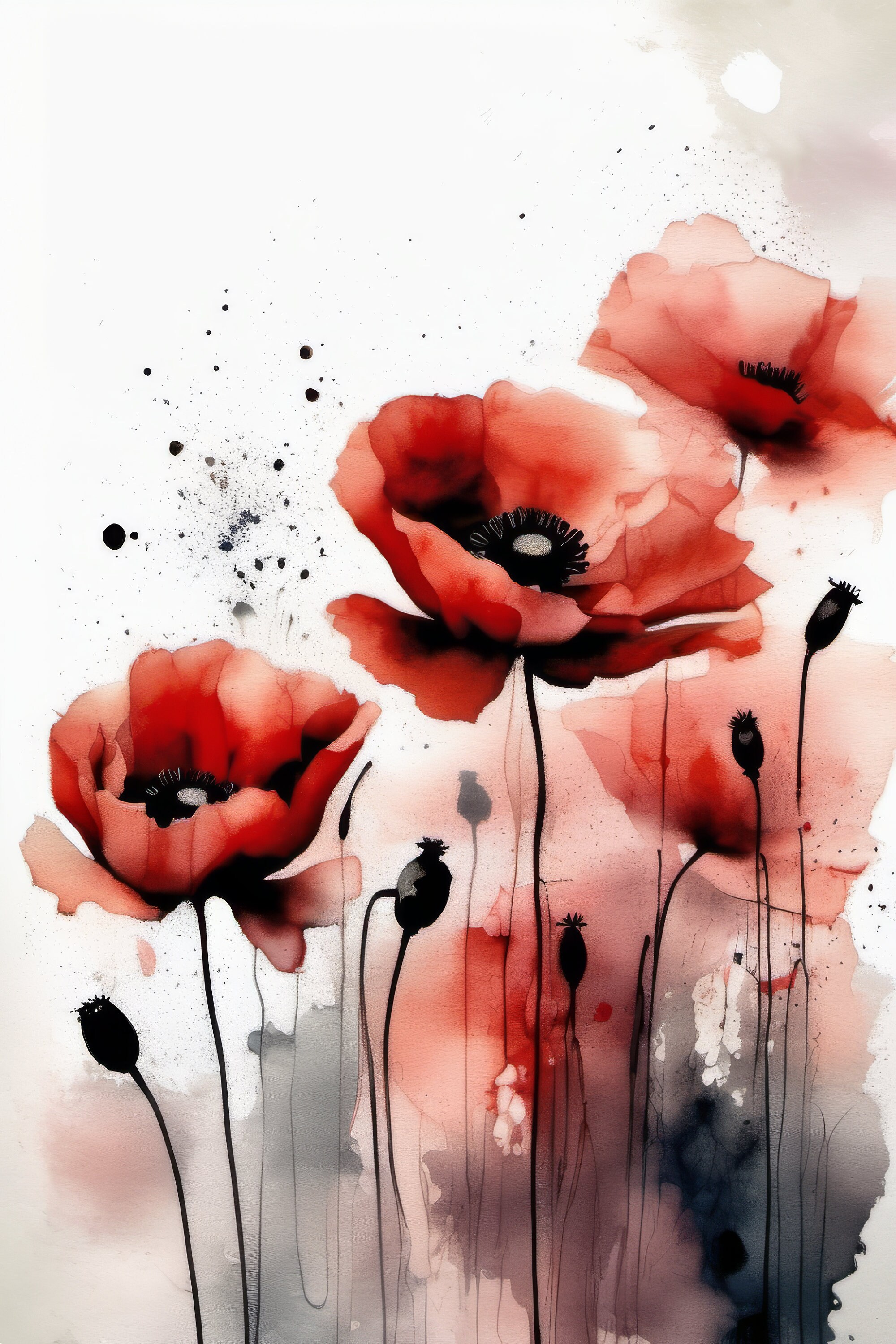 Red Poppy Watercolor Painting: Floral Wall Art Print (digital Download ...
