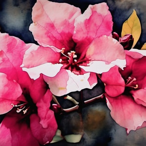 Różowy Oleander Akwarela Malarstwo 3 | Kwiatowa Sztuka Ścienna | Pobieralny JPEG Wall Art Print