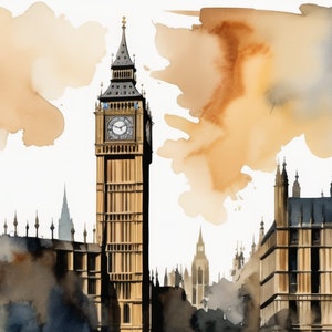 Big Ben Watercolor Painting 1 | Downloadable JPEG Wall Art Print