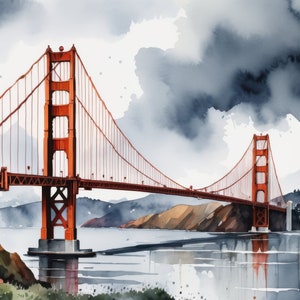 Golden Gate Bridge Watercolor Painting 1 | Downloadable JPEG Wall Art Print