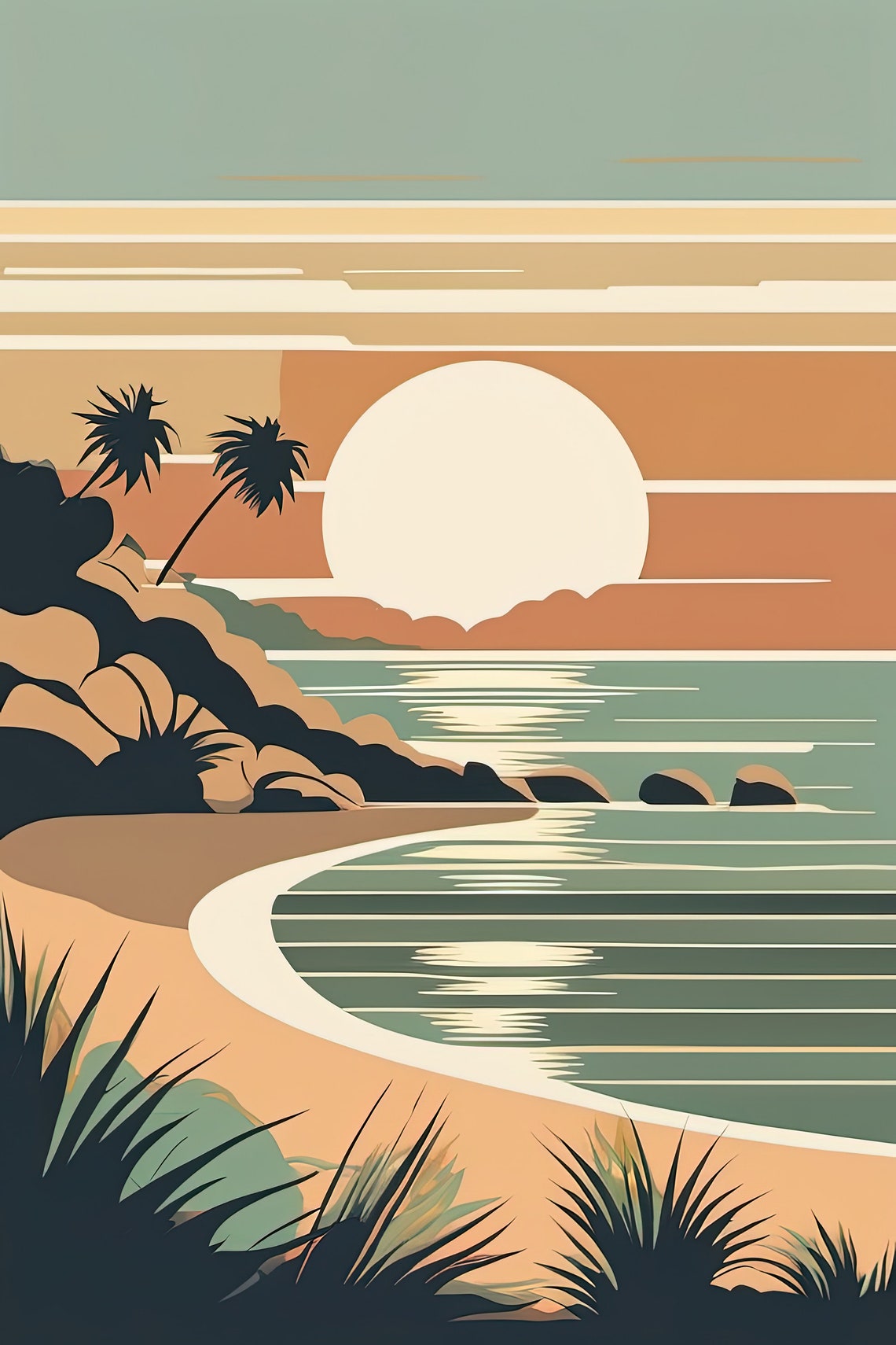 Mid-century Modern Beach Sunset 2 | Downloadable JPEG Wall Art Print ...