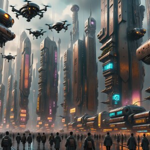 Cyberpunk-Stadt 7 | Herunterladbarer JPEG Wandkunst Druck