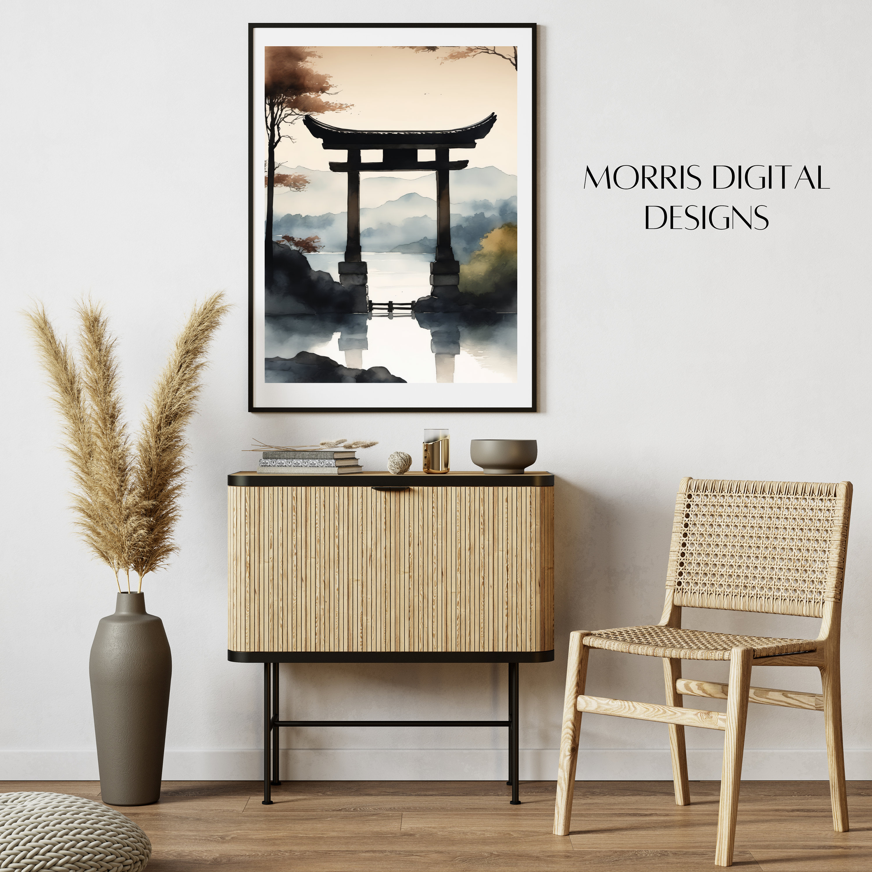 Japandi Torii Gate Wall Art | Zen Landscape Print | Minimalist Japanese ...