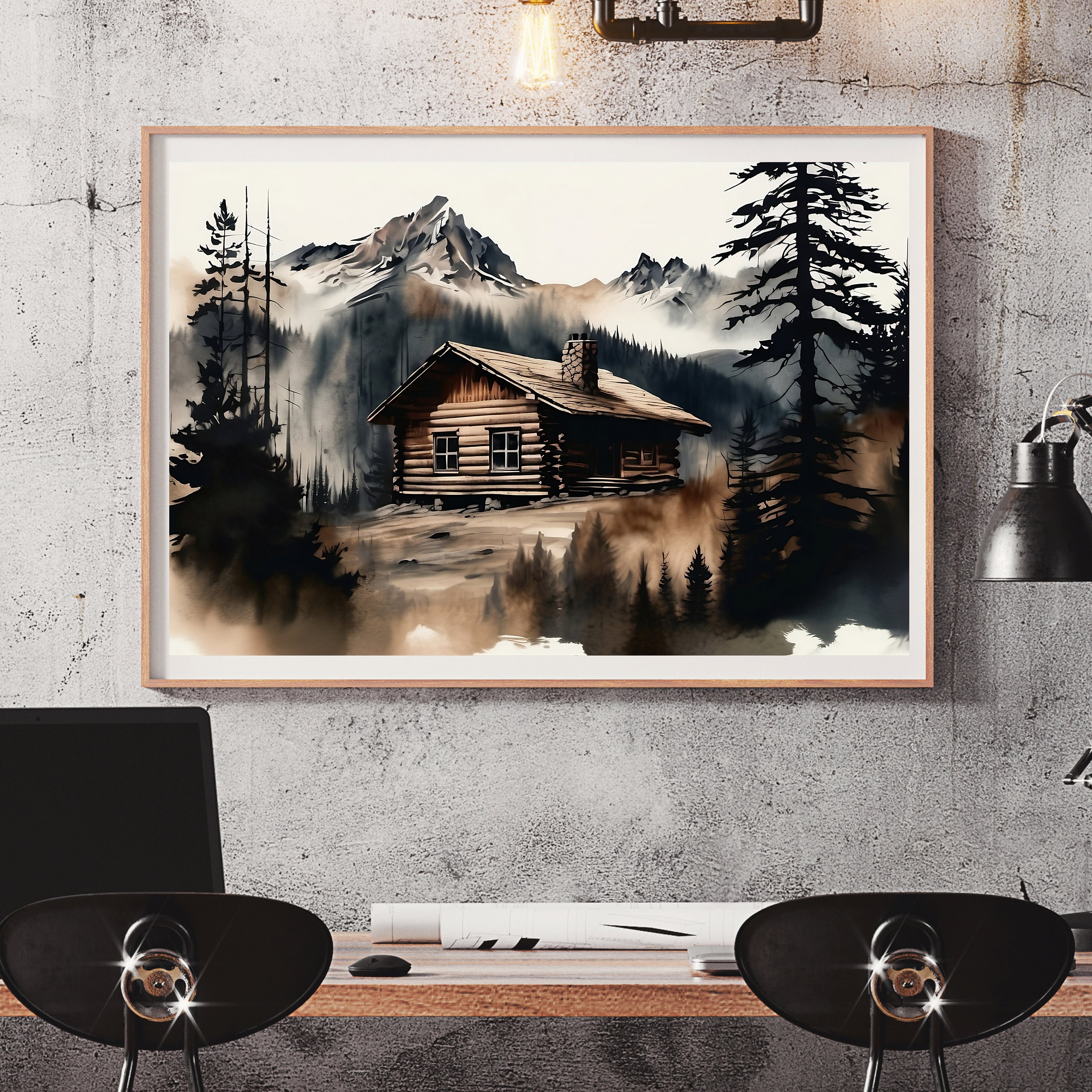 Watercolor Log Cabin Painting 2 Downloadable JPEG Printable Wall Art ...