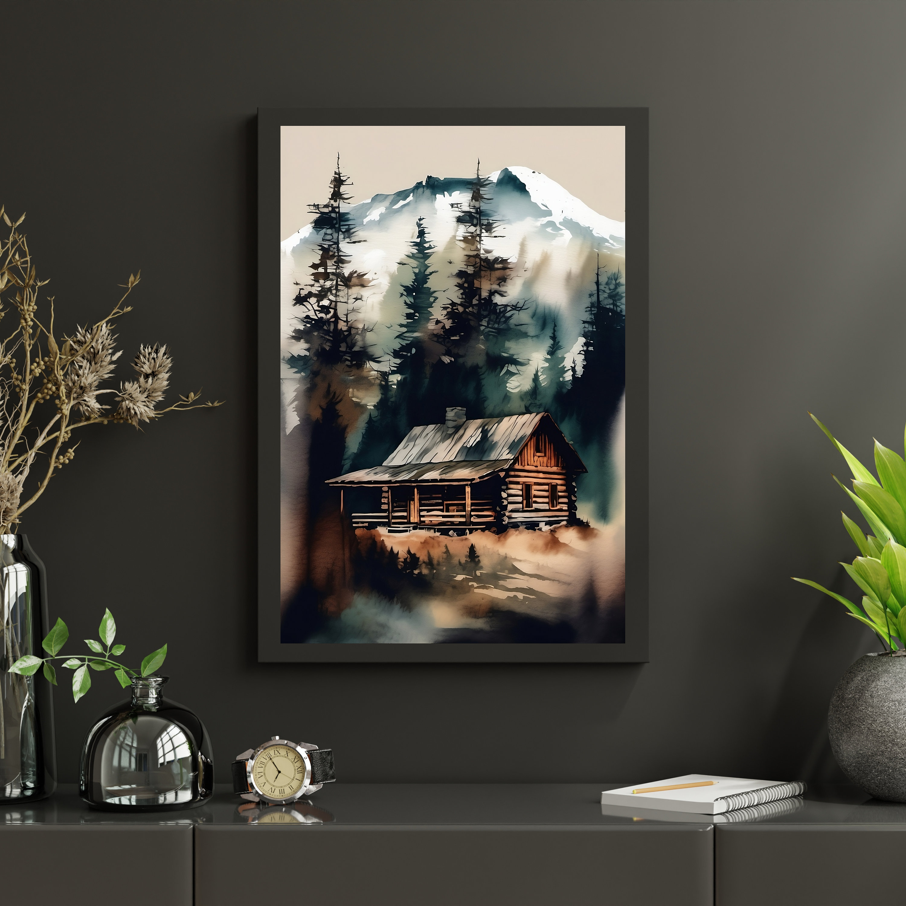 Watercolor Log Cabin Painting 1 Downloadable JPEG Wall Art Print - Etsy