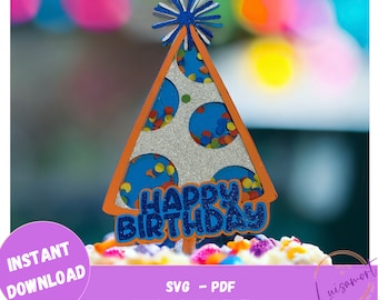 Birthday Hat Cake Topper SVG, Shaker, Birthday Cake topper SVG, Cricut, Cameo Silloute