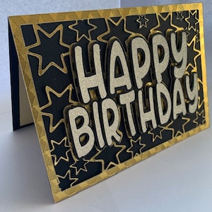 SVG: Happy Birthday Stars Card, 3D Effect, Verjaardag, Cricut Joy Verjaardagskaart SVG, Cricut Joy vriendelijk. SVG-bestand knippen, digitale download,