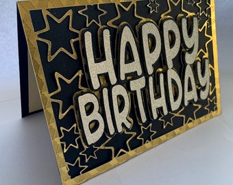 SVG: Happy Birthday stars Card, 3D Effect, Birthday, Cricut Joy Birthday card SVG, Cricut Joy friendly. SVG cut file, digital download,