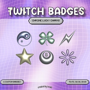 Chrome Y2K BADGES TWITCH Y2K Lucky Charm | Chrome | Moon Star Heart | 2000s | 90s Style | Cute Pastel | 3D | Streaming Assets