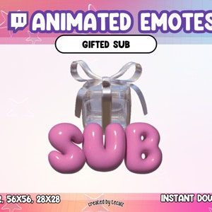 EMOTE ANIMADO Sub dotado | Rosa | Emotes animados | Twitch - Kick - Discord | Carta Bolha | Exagero | Pastel fofo | 3D | Ativos de streaming