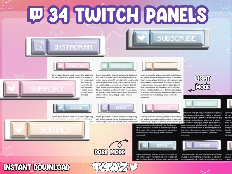Pastel Gaming Keyboard TWITCH PANELS Discord Youtube Kick Streaming