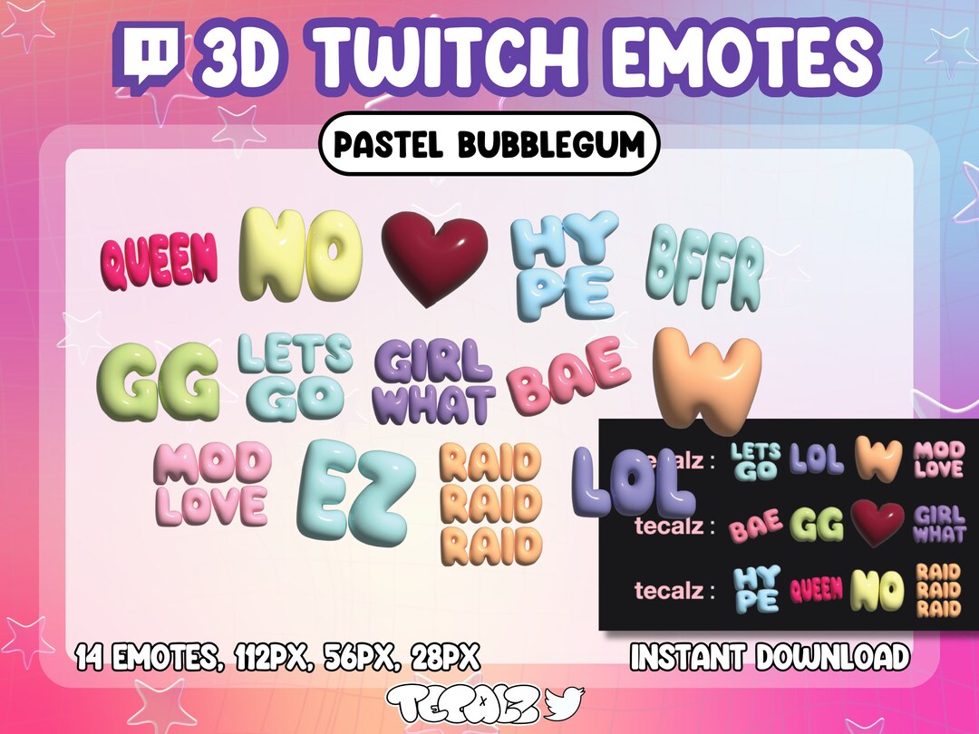 Pastel Rainbow Bubblegum EMOTES Streamer Twitch Kick Discord Streaming
