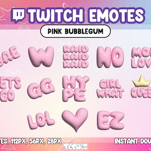 Pink Bubblegum Emotes: Glossy Pastel Stream Assets (Digital Download)
