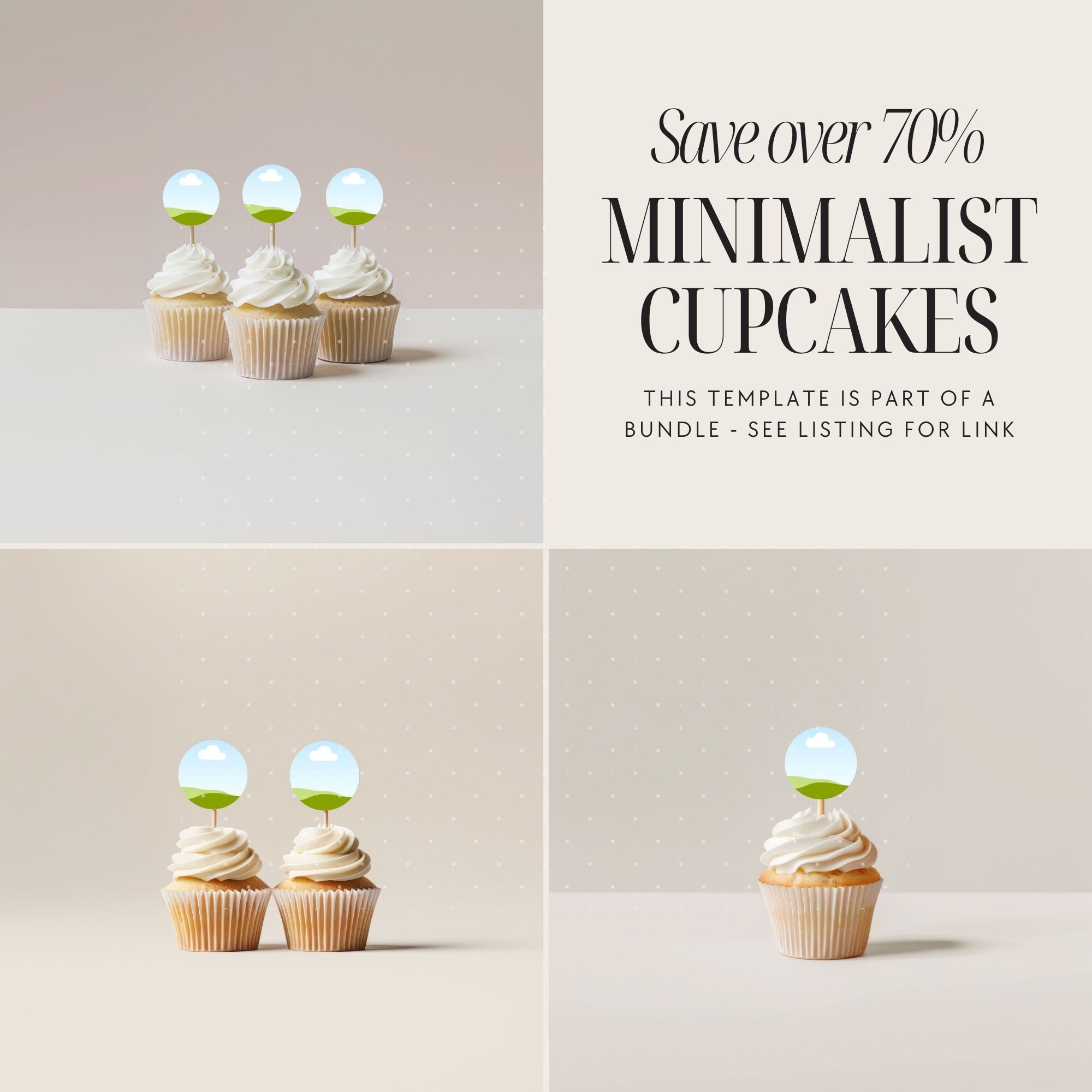 Cupcake Topper Canva Mockup, 3 Cupcakes, Canva Template, Blank Cupcake