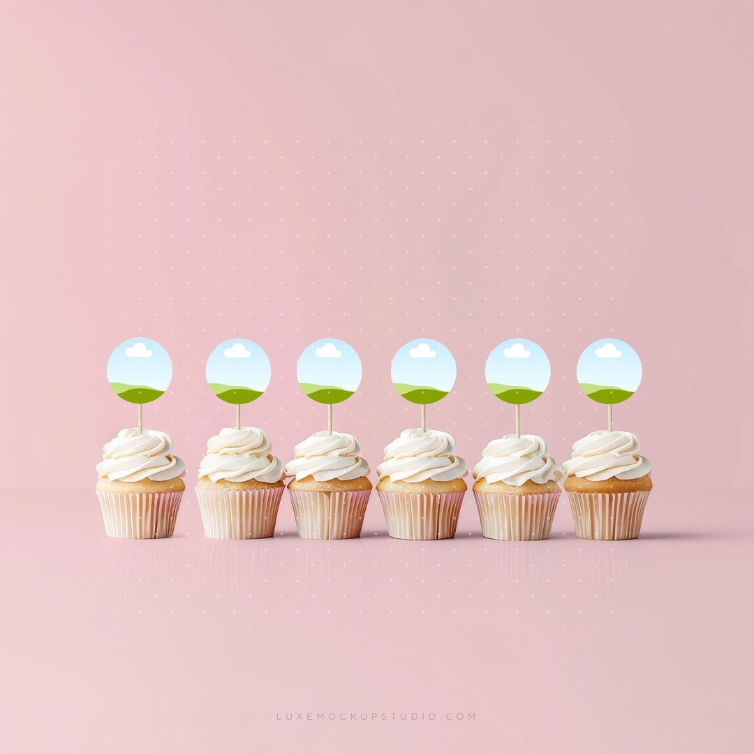 6 Cupcake Toppers Canva Mockup Template, Circle Cupcake Toppers, Party