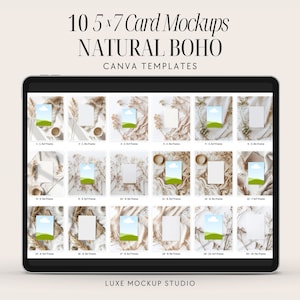 Maquete de cartão 5X7 | Kit de maquete do Canva | Maquete de cartão Boho | Camada plana de casamento | Pacote de maquete de convite | Maquetes minimalistas | Maquete Templett