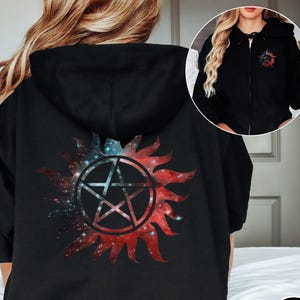 Supernatural Front and Back Galaxy Hoodie, Supernatural TV Show Apparel, Sam Dean Winchester Brothers, Supernatural Merch For Fandom