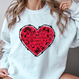 Supernatural Love Shirt, Plus Size Supernatural Adult Clothing, SPN Gifts For Her, Long Sleeve Sam Dean Winchester Crewneck Sweatshirt