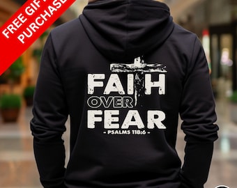 Faith Over Fear Christian Zip Up Hoodie, Jesus Cross Hoodie, Bible Verse Apparel, Religious Sweatshirt, Inspirational Zipper Sweater