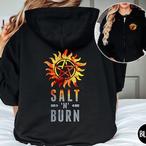 Supernatural Hoodie Salt and Burn, Supernatural Zipper Sweatshirt, Supernatural Merch Shirts, Supernatural TV Show Jacket Sam and Dean Gift