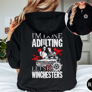Funny Supernatural Zip Up Hoodie, Sam Dean Winchester Brothers Zipper Jacket, SPN Gift for Fan, Supernatural TV Show Hoodie, Teen Girl Merch