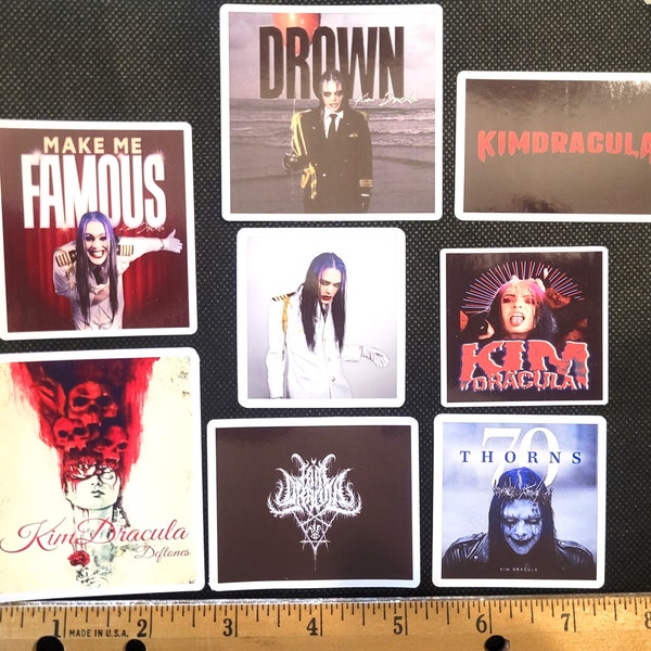 Kim Dracula Stickers Set - 8 Stickers, Make Me Famous Stickers, Drown Stickers, Metal Stickers, Alternative Music Stickers, Band Stickers