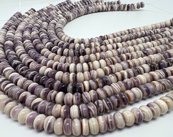 Purple and White Color 14mm Wampum Shell Rondelle Bead 16inch