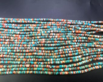 Natural Turquoise Mix Strings Spiny Oyster 4mm Heishi 16inch