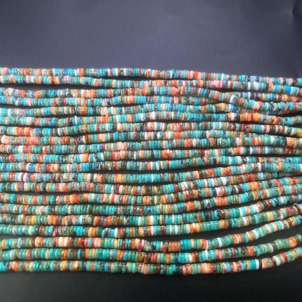Natural Turquoise Mix Strings Spiny Oyster 4mm Heishi 16inch