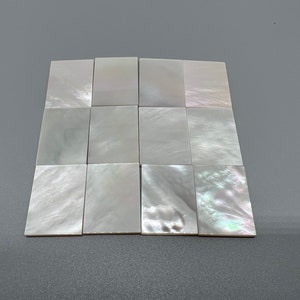 May include: Twelve white mother-of-pearl tiles arranged in a rectangular grid.