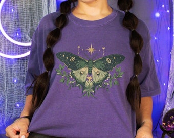 Midnight Moth Shirt - Witchy Occult Dark Academia Tee, Mystical Goblincore & Fairycore Clothing, Luna Moth Butterfly, Mystical Mom Wear