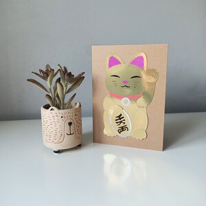 Charmingly Lucky : carte porte-bonheur faite main avec motif chat porte-bonheur !
